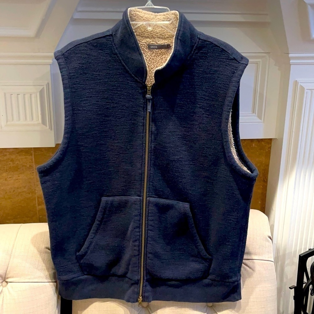 Vince Navy Zipper Vest w/ Sherpa Lining